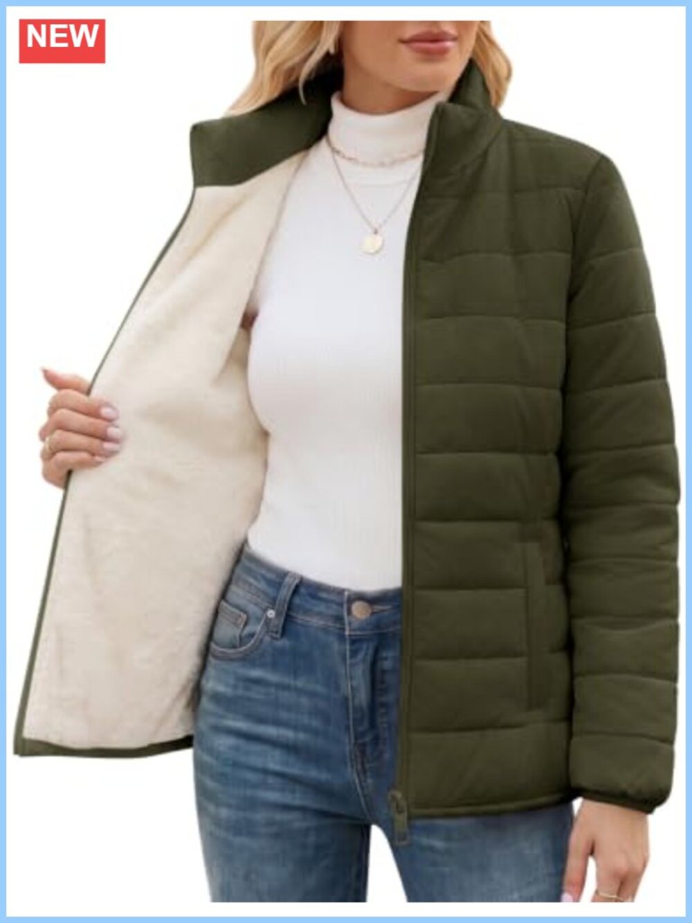 Womens Fleece Lined Puffer Jacket Warm Quilted Padded Casual Winter Coat
